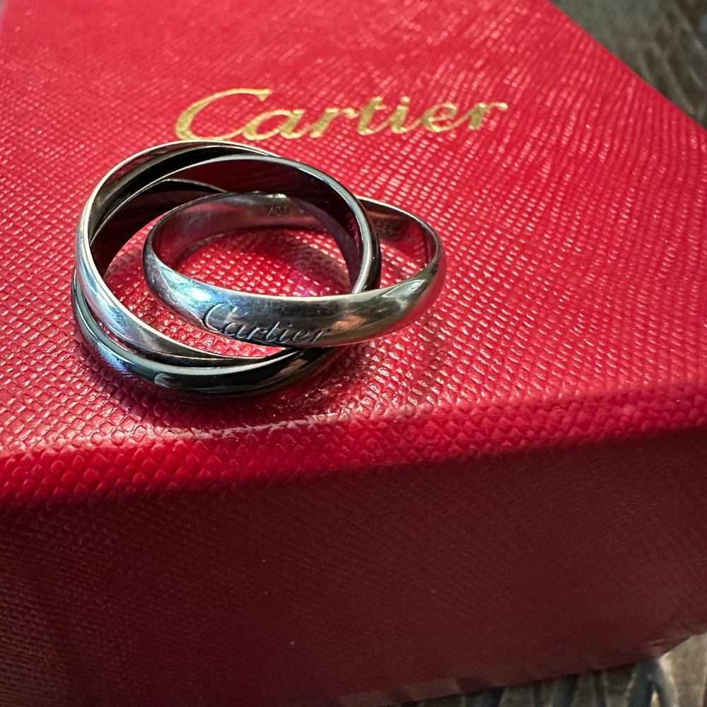 Cartier Trinity ring white gold black ceramic sz 57. 8
